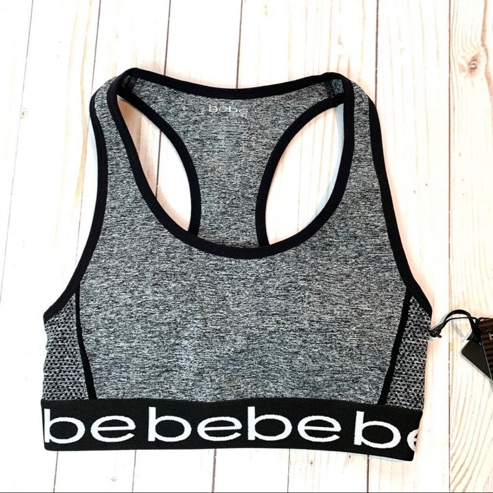 NWT Bebe Sport Grey & Black Sports Bra Size Small